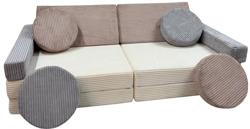 Velinda Spielsofa Modulsofa Spielmöbel modulares Kindersofa Familienmöbel Bausteine-Set (Farbe: cremefarben (Cord), rosa (Cord), grau (Cord))