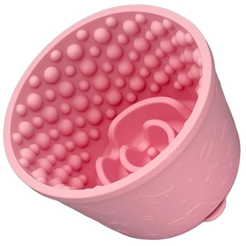Evenco 2-in-1 Licking Toy & Silicone Slow Feeder Bowls with Suction Cup - Non-Slip Mat for Bored Medium and Large Breed Dogs, Anxiety Relief, Anti-Choking (5.3 x 3.7, Pink)