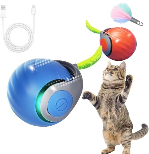 Oskuglin 2 Pièces Balle Interactive Automatique pour Chat - Jouet Roulant avec LED, Mouvement Aléatoire - Distraction pour Chats et Petits Chiens