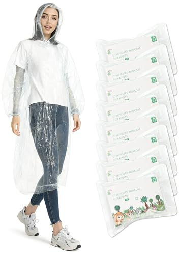 FitDA Chubasquero Mujer Hombre Pack de 8 - Poncho Impermeable, Capa de Lluvia con Capucha - Chubasquero Portátil Ligero y Transparente, Ideal para Conciertos, Festivales, Senderismo y Viajes