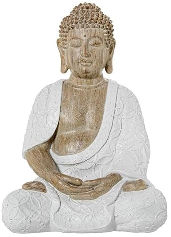 DRW Figura Buda meditando de Resina Blanco y Natural 30x21x17 cm