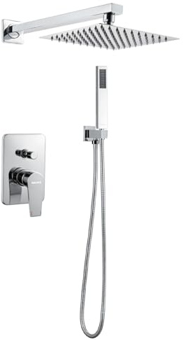 SOLVEX Built-in Shower Taps Set, Shower Set, Concealed Shower Mixer, Shower System with 10-Inch Shower Head, Chrome, SP-90110