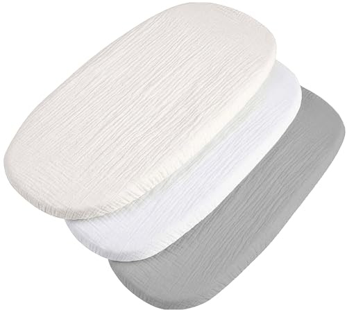 Medi Partners Sabanas Cuna Bebe 86x40 Sabana Bajera Capazo Set de 3 Funda Colchon Combiador para Carro - 100% Algodón Muselina Universal Minicuna Moises Sábanas Carrito (Beige-Blanco-Gris)