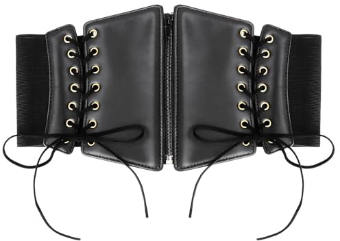 FIUTEKO Corsetto Donna Nero Cintura Corsetto Elastica, Corsage Donna Gothic Punk Regolabile 60-80cm – Cintura Vita Larga per Vestito Cappotto – Corsetto Costume Catwoman Pirata Halloween Cosplay