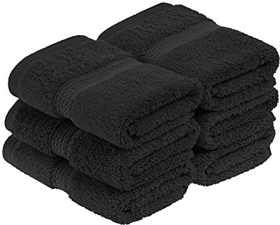 Superior Egyptian Cotton 800 GSM Face Towel Set, Includes 6 Face Towels, Luxury Plush, Thick Absorbent Towels, Quick Dry, Soft Bathroom Essentials, Spa, Guest Bath, Daily Facial Use, Black