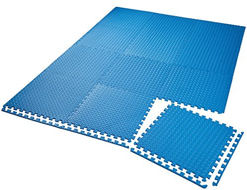 tectake® Estera Suelo Gimnasio, Alfombra Protectora Antideslizante para Gimnasio en Casa, Tatami Goma EVA Gruesa, Aislante Térmico y Acústico, Protector Suelo - 12 Piezas Azul