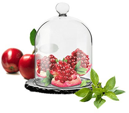 Sendez Glasglocke auf Schieferplatte 9x12x15cm Glashaube Glaskuppel Glocke Glasdom Haube