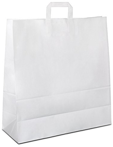 Papiertüten weiß mit Flach-Henkel I 200 Stk. 40+16x45cm I Papiertragetasche für Einzelhandel, Hochzeit, Geburtstag, TO-GO I Geschenktüten aus Kraftpapier I HUTNER