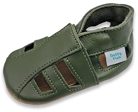 Dotty Fish Soft Sole Leather Baby Sandals - Barefoot, Non-Slip, Unisex | Soft leather, Breathable, Lightweight, Flexible, Elasticated Ankles