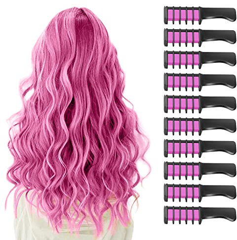 10 Pièces Peigne à Craie pour Cheveux, MSDADA Cheveux Craie Peignes de Craie Temporaire Dye Couleur de Brosse pour Filles Enfants Cadeau D'anniversaire, Fête, Cosplay(Rose)