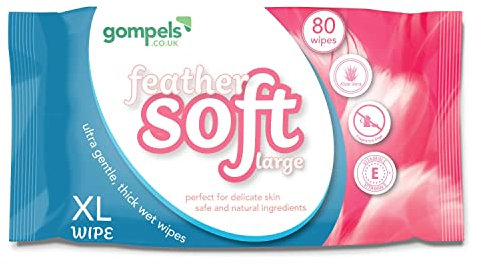 Extra Large Feather Soft Body Cleansing Wet Wipes for Adults - 30x20cms (80pk) - Ultra Gentle, Thick XL Wet Wipes - Kind to Skin with Aloe Vera and Vitamin E