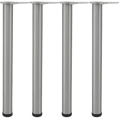 camar Tischfüße verstellbar 470-500mm rund ø 60mm, Metall Tischbeine höhenverstellbar, Edelstahl gebürstet 4 Stück