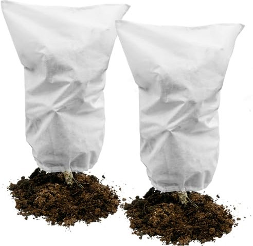 Muzhira 2pcs Winterschutz-Haube, 50g/m² 60cm x 80cm Frostschutzhaube für Pflanzenmit mit Zugband, Garden Winterschutzvlies für Pflanzen für Wetterfest, Kälte, Vögel und Insekten Beige -Weiss