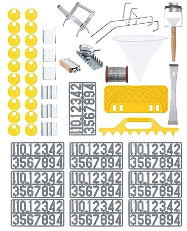 Wiesenfield WIE-BEESET-7 Imkerei-Starterset 45-tlg Stockmeißel Wabendraht Spanner Wandergurt 10 x Bienenstock-Ziffern Eimerhalterung Entdeckelungshilfe Imker Set Bienen Anfängerset Grundausstattung