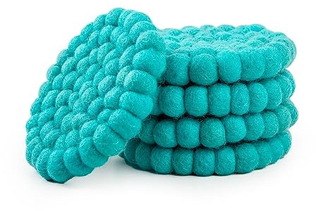 Woolygon- Lot de 5 dessous de verre ronds en feutre 100 % laine mérinos – Dessous de plat absorbants pour boissons – Résistant à la chaleur, épais et durable feutré à la main au Népal – Multicolore