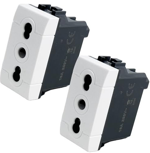 Set di 2 Prese Bipasso Bianco 16A 250V MOKEKA Compatibili con Placche Bticino Living Light Alta Qualità (2 Pezzi Presa Bipasso, Bianco)