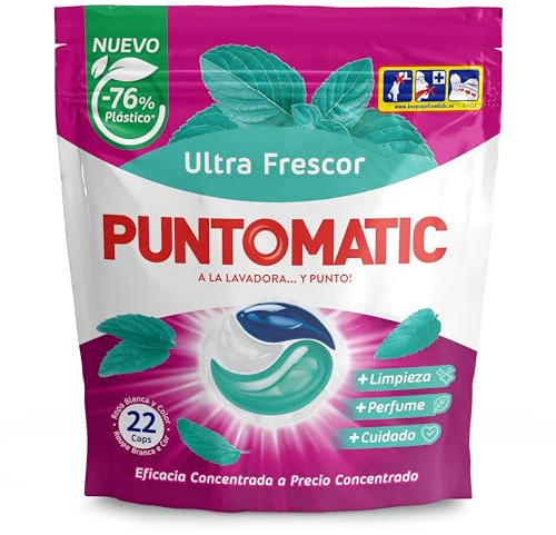 PUNTOMATIC | Cápsulas Tricámara Frescor | Detergente Lavadora para Ropa Blanca y de Color | Quitamanchas | 22 lavados