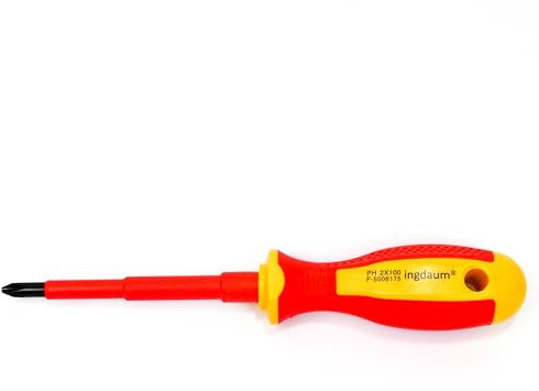 INGDAUM® VDE Kreuzschlitzschraubendreher, isoliert gegen 1000 V für den professionellen Elektriker, Mechatroniker und Kältetechniker (PH 2 * 100 mm)