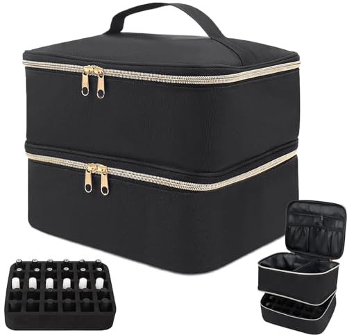 Black Double Layer Makeup Bag Nail Polish Organiser Holds Traveling Storage Case for Manicure Tool Lipstick Beauty Tools Box