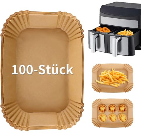Ciusdkler 100 Stück Backpapier für Heißluftfritteuse, Rechteckig Heißluftfritteuse Zubehör, Airfryer Backpapier kompatibel mit Ninja AF300EU AF400EU