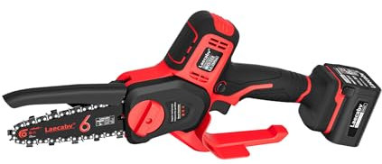 Laecabv Mini Motosierra, Batteria non inclusa,Motosierra Eléctrica de Mano, Bloqueo de Seguridad para árboles, Ramas, Jardín (Rojo-Batteria non inclusa)