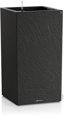 LECHUZA-Pflanzgefäß Canto Slatestone 40 high Dark Grey, Pflanzgefäß mit Bewässerungssystem, Wasserstandsanzeiger und Pflanzeinsatz, Schiefer-Optik, 40 x 40 x 76 cm, 15956