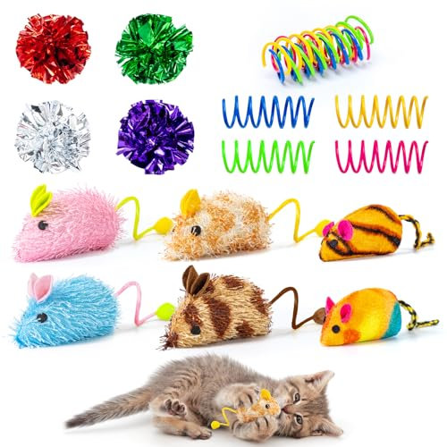 Jouets pour Chat, Paquet de 14 Jouets Chat interactifs, y Compris Une Balle pour Chat, Jouet à Ressort pour Chaton Adulte d'intérieur, Jouets à Herbe à Chat pour Chats à mâcher et Nettoyer Les Dents