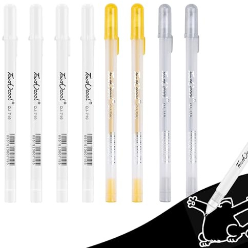 8 PCS Gold Silver White Gel Pens, Gelly Roll Ink Pen Set for Black Paper, Extra Fine Point Opaque Smooth Ink Pens, Bullet Highlight Pen for Art Drawing Sketching Illustration Card Making