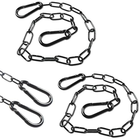 Catena in acciaio inox, 2 catene in acciaio inox da 50 cm, con 4 moschettoni, catena in acciaio inox, catena da 3 mm, catena in acciaio inox, per cancelli da giardino (nero)