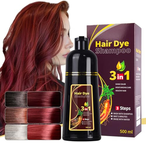 3 in 1 Schwarzer InstantHair FarbeShampoo, Dauerhafte, Schnelle Farbe Für Männer & Frauen, Instant Schwarze Haarfarbe Shampoo Für Graue Haare, 500ml Einfache Haarfarbe (Weinrot)