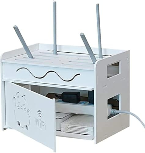 Routerbox Väggmonterade Kabelboxar Tv-set Top Rack Kabel Förvaringsbox Wifi Router Förvaringsbox Med Värmeavledningsuttag Säker Trä Plast, White, 32.5 * 26.5 * 32.5cm