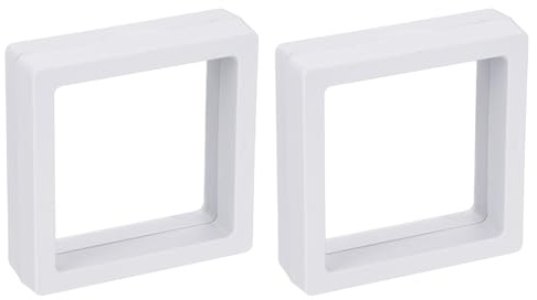 QUARKZMAN Confezione Da 2 Supporto Per Display Bianco Per Anello Collana | A Cornice Galleggiante Scatola Per Gioielli 3D, 2.76 x 2.76 x 0.79 Pollici, Bracciale Orecchino