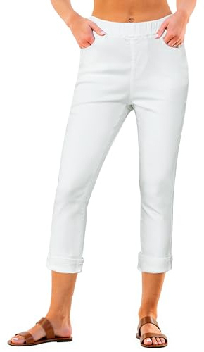 Vetinee White Jeans for Women Elasticated Waist Jeans for Women Cream White Size Large Fits UK 16-18