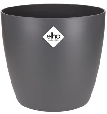 elho Brussels Round 20 - Flower Pot for Indoor - 100% recycled plastic - Ø 20.0 x H 18.7 cm - Black/Anthracite