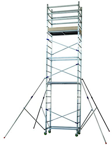 FACAL Alto 620, modulares Arbeitsgerüst aus Aluminium für den Heimwerker, Arbeitshöhe 6,90m, mit 4 bremsbaren Fahrollen und Ausleger, sofort aufbaubereit, TÜV geprüft und EN 1004 Zertifizierung