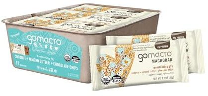 GoMacro MacroBar Organic Vegan Protein Bars - Coconut + Almond Butter + Chocolate Chips (2.3 Ounce Bars, 12 Count)