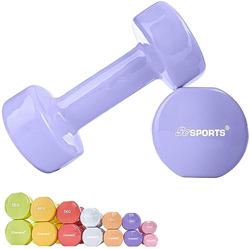 ScSPORTS® Vinyl Hanteln - 2er Set, 2kg (2x1kg), rutschfest, Pastell, Lila - Kurzhanteln, Hantelset, Gewichte, Kurzhantelset, Krafttraining, Gymnastik, Aerobic, Pilates, Reha, Zuhause, Fitness