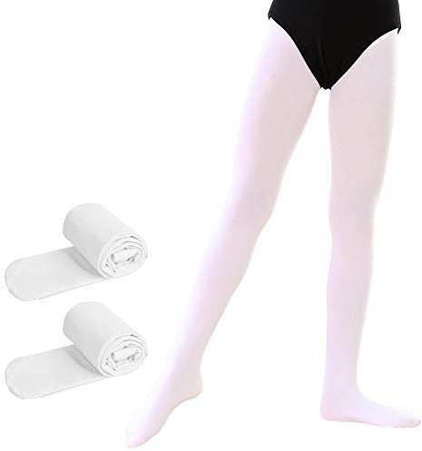 Soudittur Collants de Danse Classique pour Filles/Femmes Collants pour Enfant Uniforme Scolaire Opaque 90 DEN Blanc, M (8-10 ans, 125-140 cm) - 2 paires