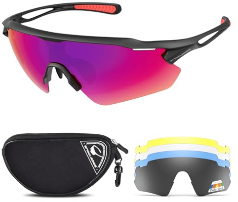 HUBO SPORTS Sports Sunglasses for Men Women with 5 Interchangeable Lenses, Polarized Cycling Sunglasses with Anti-Uv400 for Driving Fishing Golf