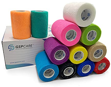GSPCARE Selbsthaftende Bandage 7,5 cm x 4,5 m, 12 Rollen Elastisch Kohäsiver Verband Tierverband Selbstklebend, Haftbandage für Schwellungen der Knöchelverstauchungen am Handgelenk