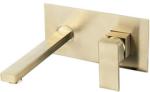 VALAZ Robinet Salle Bain Mural | Mitigeur Lavabo, Mélangeur Eau Froide et Chaude, Pas de Fuites, Installation Facile | Laiton, Inoxydable, Élégant, Doré Brossé Protection PVD, Carré, Série Tajo