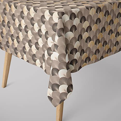 SCHÖNER LEBEN. Tischdecke Art Deco Fächer Bogen Natur schwarz Gold, Größe:80x80cm