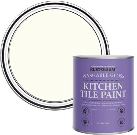 Rust-Oleum White Water-Resistant Kitchen Tile Paint in Gloss Finish - Porcelain 750ml
