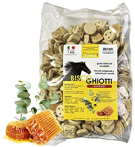 Biscoghiotti Support Biscotti Artigianali al Miele e Eucalipto per Cavalli 1 Kg - Snack per il benessere delle vie respiratorie e del tratto intestinale - 100% Made in Italy, 100% Naturali