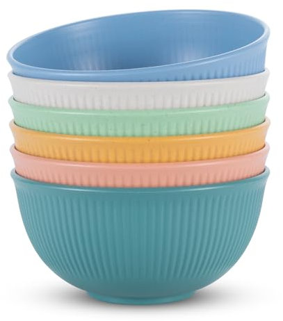 Dyserbuy Unbreakable Cereal Bowls Set of 6, 655ML Plastic Cereal Bowls, Dishwasher & Microwave Safe, Lightweight Reusable Bowl for Rice Noodle Soup Snack Salad Fruit