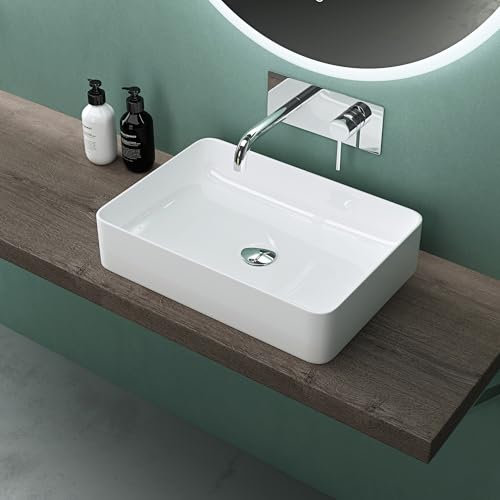 Mai & Mai Bathroom Sink Countertop Basin Wash Basin | Rectangular Ceramic White | Bathroom Vessel Sink | WDH: 50x35x11cm | Nano-Coating Brüssel105