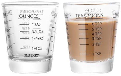 GLASKEY 1.5 oz Shot Glass,Shot Glasses Measuring Cup with 4 Kind of Scale (1 OZ/30 ML/6 TSP/2 TBSP),Dishwasher Safe,Measurement of Dry and Liquid Ingredients (2 Pack-Black)