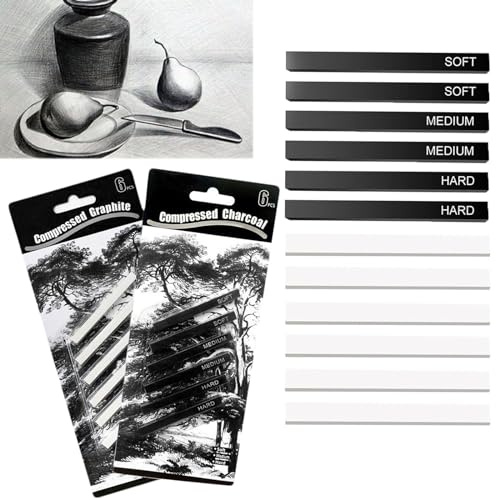 Lot de 12 bâtons de charbon de bois comprimé carrés pour croquis, fournitures artistiques, outils de dessin pour peinture ombragée, débutants et artistes