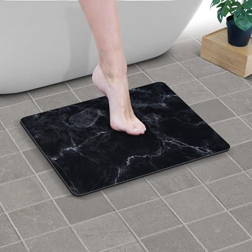 Creative Corner Tappeto Bagno Assorbente - Tappetino Bagno Antiscivolo Assorbente ad Asciugatura Rapida 40x60 Marmo Nero - Tappeto Bagno Antiscivolo