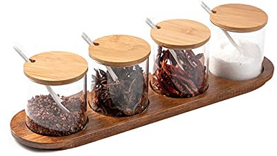 Set Di Bottiglie Di Condimento Barattolo Di Condimento In Porcellana Confezione Da 4, Scatola Di Condimento In Ceramica Con Vassoio, Cucchiaio E Coperchio Per Zucchero, Pepe, Caffè, Spezie, Sale Per L